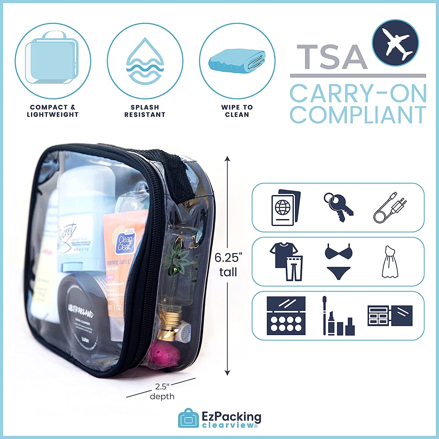 Clear TSA Approved 3-1-1 Travel Toiletry Bag for Carry on / Quart Size Transparent Liquids Pouch for Airport Security & Carry on / Reusable See through Vinyl & PVC Plastic Organizer for Men and Women (Pink)