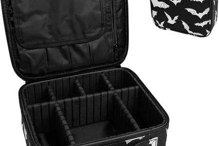 Goth Makeup Organizer Bag, Halloween Makeup Bags Large Cosmetic Bag with Adjustable Dividers Portable Bat Cosmetic Case for Cosmetics Makeup Brushes Toiletry Jewelry（Black Bats）