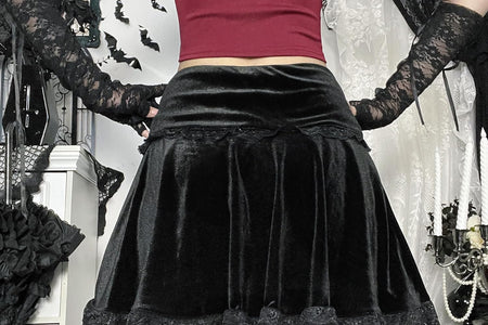 Womens Gothic Mini Skirts Punk Grunge Velvet Skirts High Waist Emo Skirt Mall Goth Alt Harajuku Skirt