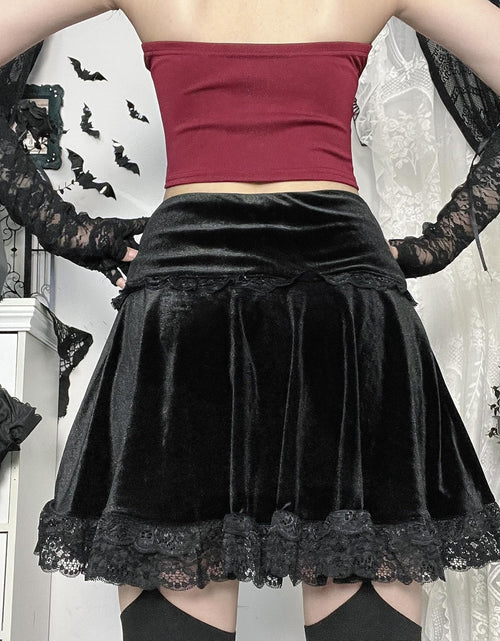 Load image into Gallery viewer, Womens Gothic Mini Skirts Punk Grunge Velvet Skirts High Waist Emo Skirt Mall Goth Alt Harajuku Skirt
