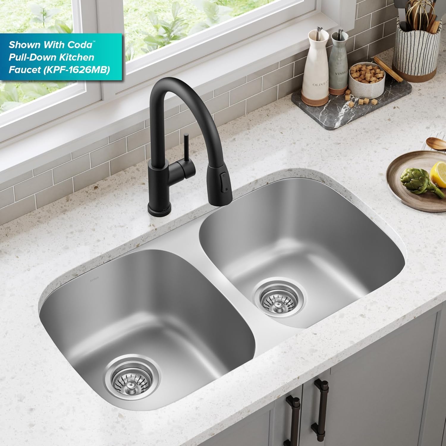 KBU22 32 Inch Undermount 50/50 Double Bowl 16 Gauge Stainless Steel Kitchen Sink