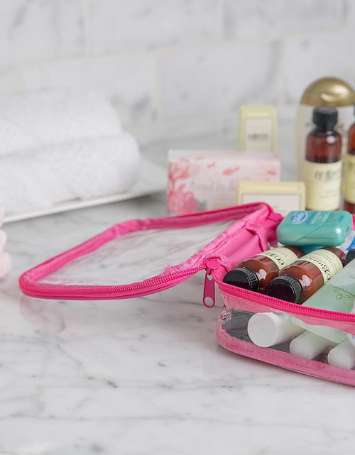 Load image into Gallery viewer, Clear TSA Approved 3-1-1 Travel Toiletry Bag for Carry on / Quart Size Transparent Liquids Pouch for Airport Security &amp; Carry on / Reusable See through Vinyl &amp; PVC Plastic Organizer for Men and Women (Pink)
