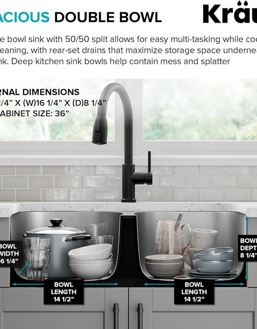 Load image into Gallery viewer, KBU22 32 Inch Undermount 50/50 Double Bowl 16 Gauge Stainless Steel Kitchen Sink
