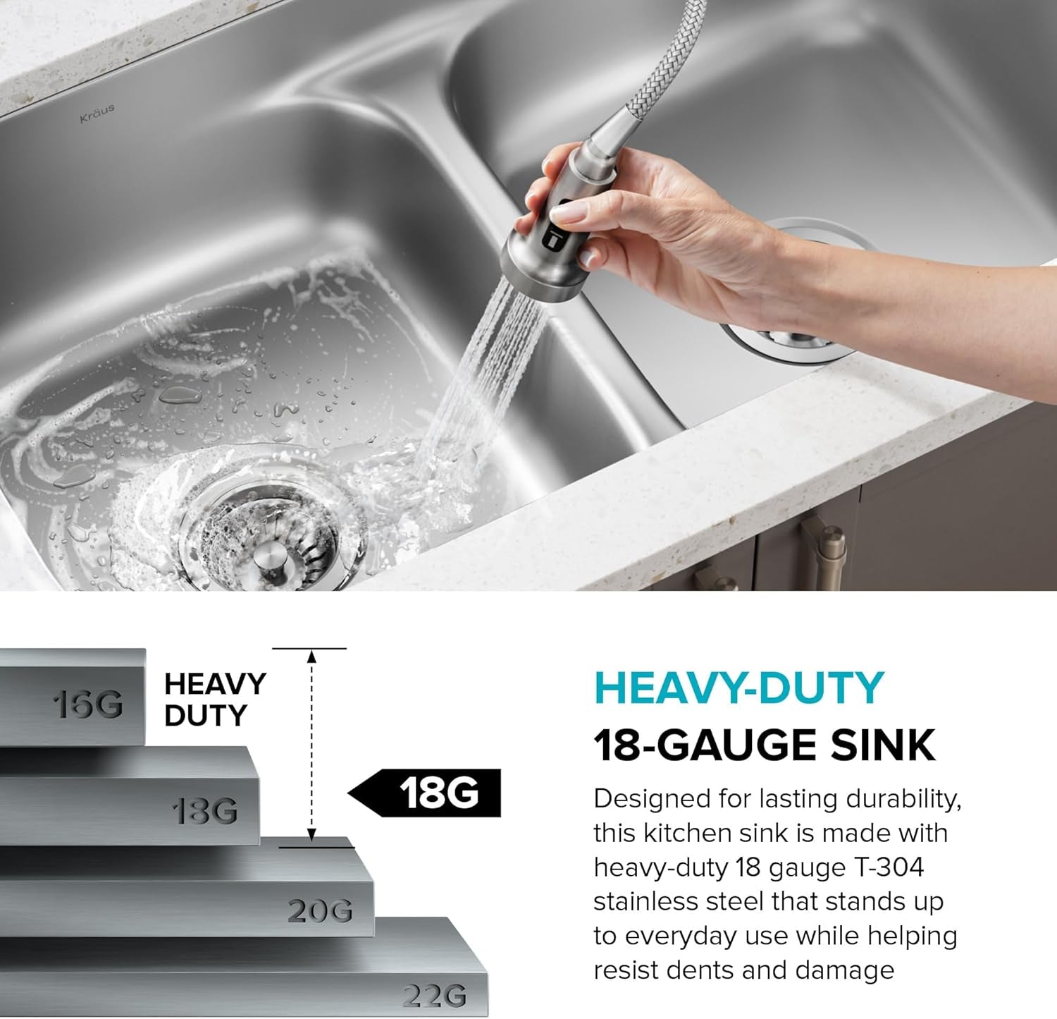 KBU22 32 Inch Undermount 50/50 Double Bowl 16 Gauge Stainless Steel Kitchen Sink