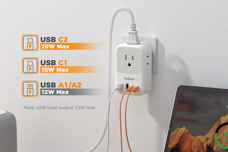Multi Plug Outlet Extender with USB,  Electrical 4 Box Splitter 3 USB Wall Charger, Multiple Charging Station for Cruise, Travel, Office, Dorm Essentials