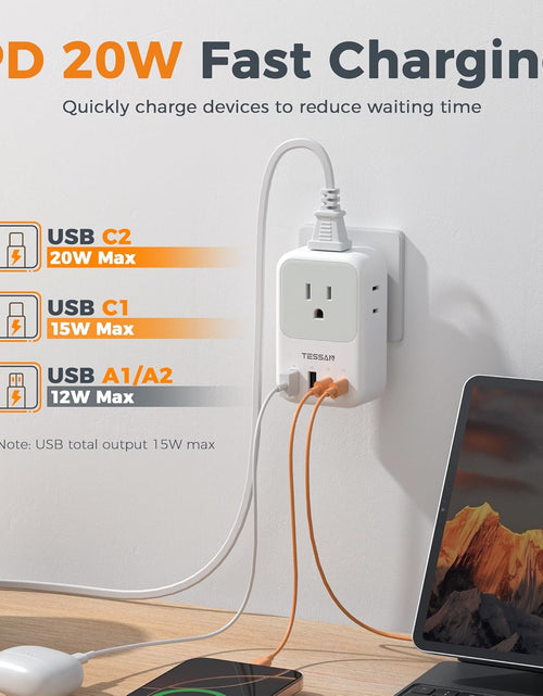 Load image into Gallery viewer, Multi Plug Outlet Extender with USB,  Electrical 4 Box Splitter 3 USB Wall Charger, Multiple Charging Station for Cruise, Travel, Office, Dorm Essentials
