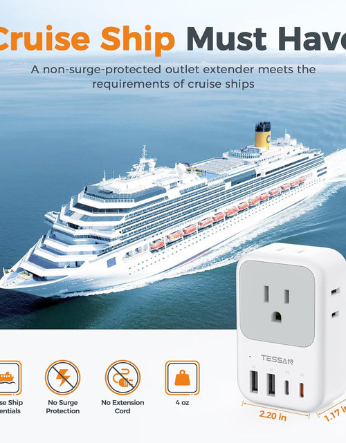 Load image into Gallery viewer, Multi Plug Outlet Extender with USB,  Electrical 4 Box Splitter 3 USB Wall Charger, Multiple Charging Station for Cruise, Travel, Office, Dorm Essentials
