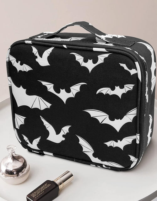 Load image into Gallery viewer, Goth Makeup Organizer Bag, Halloween Makeup Bags Large Cosmetic Bag with Adjustable Dividers Portable Bat Cosmetic Case for Cosmetics Makeup Brushes Toiletry Jewelry（Black Bats）
