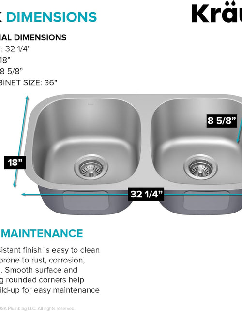 Load image into Gallery viewer, KBU22 32 Inch Undermount 50/50 Double Bowl 16 Gauge Stainless Steel Kitchen Sink
