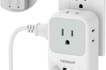 Multi Plug Outlet Extender with USB,  Electrical 4 Box Splitter 3 USB Wall Charger, Multiple Charging Station for Cruise, Travel, Office, Dorm Essentials