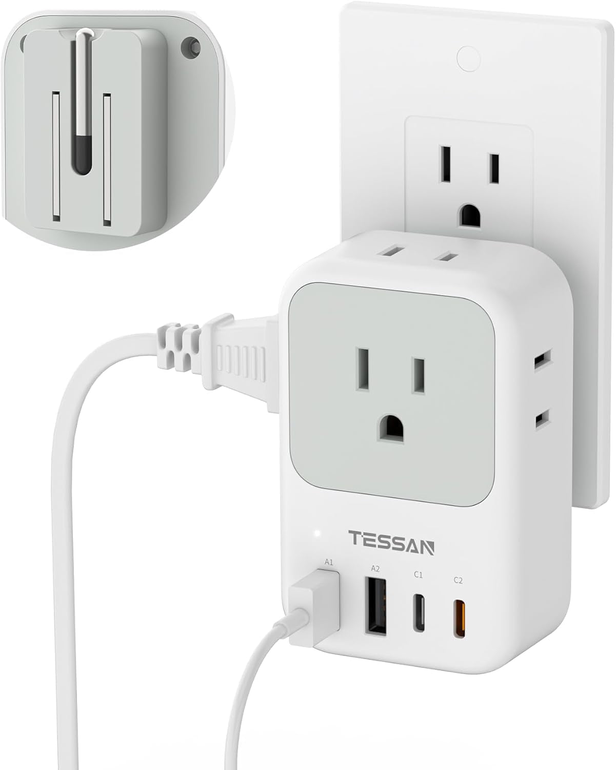 Multi Plug Outlet Extender with USB,  Electrical 4 Box Splitter 3 USB Wall Charger, Multiple Charging Station for Cruise, Travel, Office, Dorm Essentials