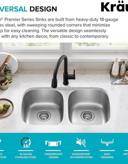 Load image into Gallery viewer, KBU22 32 Inch Undermount 50/50 Double Bowl 16 Gauge Stainless Steel Kitchen Sink
