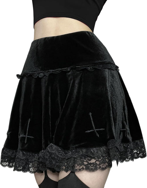 Load image into Gallery viewer, Womens Gothic Mini Skirts Punk Grunge Velvet Skirts High Waist Emo Skirt Mall Goth Alt Harajuku Skirt
