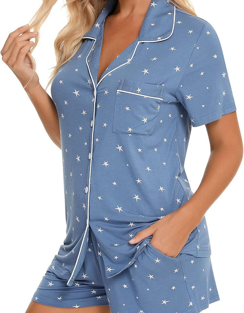 Load image into Gallery viewer, Womens Pajamas Set Short Sleeve Sleepwear Button down Nightwear Shorts Soft Pj Sets S-XXL
