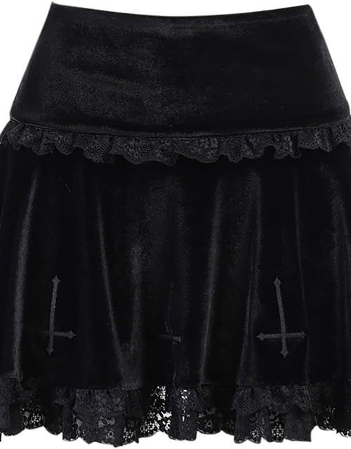 Load image into Gallery viewer, Womens Gothic Mini Skirts Punk Grunge Velvet Skirts High Waist Emo Skirt Mall Goth Alt Harajuku Skirt
