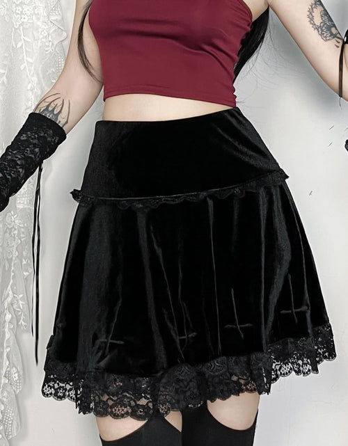 Load image into Gallery viewer, Womens Gothic Mini Skirts Punk Grunge Velvet Skirts High Waist Emo Skirt Mall Goth Alt Harajuku Skirt
