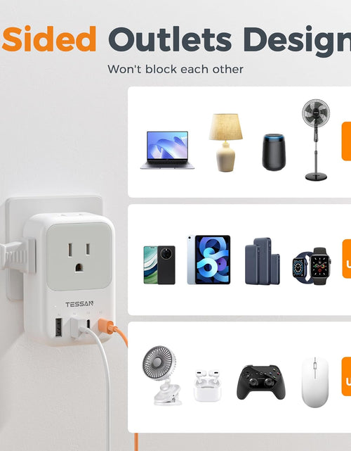 Load image into Gallery viewer, Multi Plug Outlet Extender with USB,  Electrical 4 Box Splitter 3 USB Wall Charger, Multiple Charging Station for Cruise, Travel, Office, Dorm Essentials
