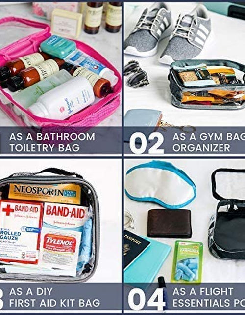Load image into Gallery viewer, Clear TSA Approved 3-1-1 Travel Toiletry Bag for Carry on / Quart Size Transparent Liquids Pouch for Airport Security &amp; Carry on / Reusable See through Vinyl &amp; PVC Plastic Organizer for Men and Women (Pink)
