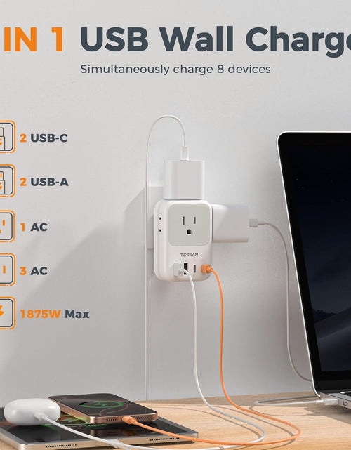 Load image into Gallery viewer, Multi Plug Outlet Extender with USB,  Electrical 4 Box Splitter 3 USB Wall Charger, Multiple Charging Station for Cruise, Travel, Office, Dorm Essentials
