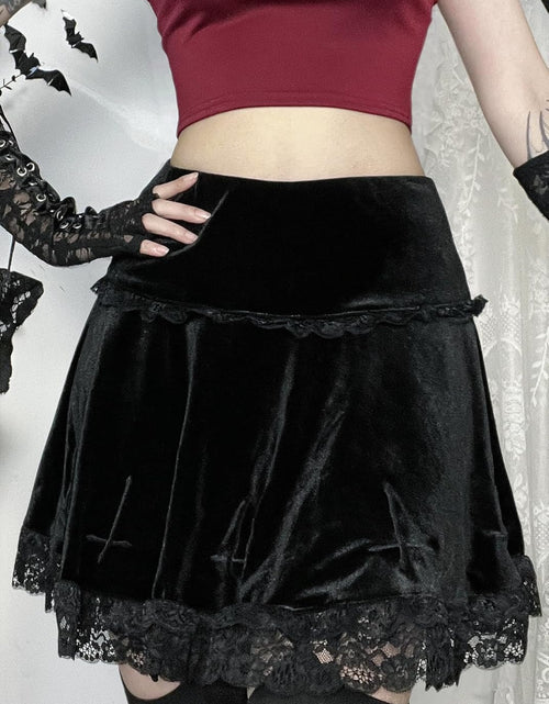 Load image into Gallery viewer, Womens Gothic Mini Skirts Punk Grunge Velvet Skirts High Waist Emo Skirt Mall Goth Alt Harajuku Skirt
