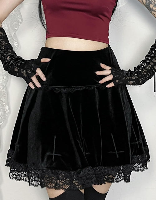 Load image into Gallery viewer, Womens Gothic Mini Skirts Punk Grunge Velvet Skirts High Waist Emo Skirt Mall Goth Alt Harajuku Skirt
