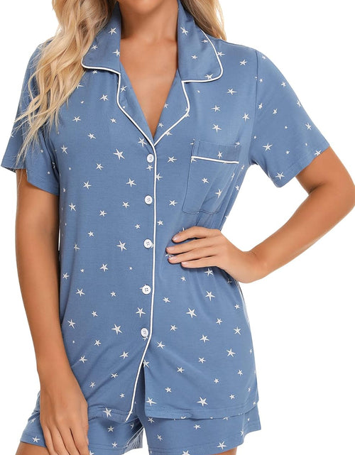 Load image into Gallery viewer, Womens Pajamas Set Short Sleeve Sleepwear Button down Nightwear Shorts Soft Pj Sets S-XXL
