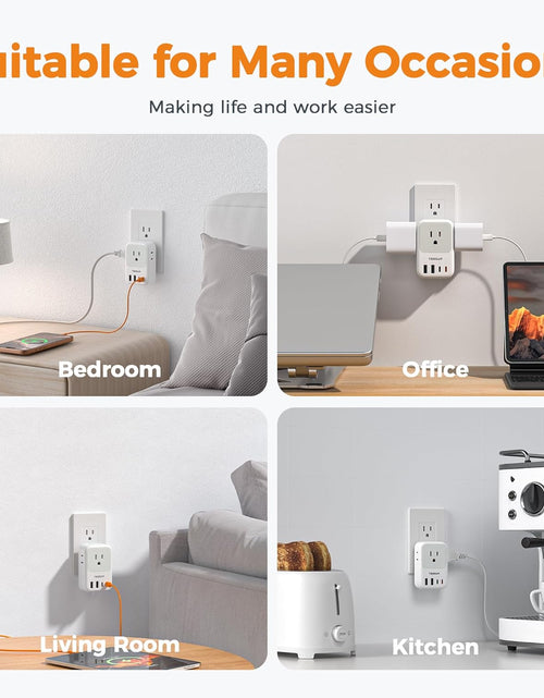 Load image into Gallery viewer, Multi Plug Outlet Extender with USB,  Electrical 4 Box Splitter 3 USB Wall Charger, Multiple Charging Station for Cruise, Travel, Office, Dorm Essentials
