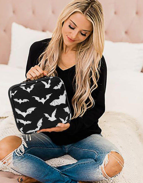 Load image into Gallery viewer, Goth Makeup Organizer Bag, Halloween Makeup Bags Large Cosmetic Bag with Adjustable Dividers Portable Bat Cosmetic Case for Cosmetics Makeup Brushes Toiletry Jewelry（Black Bats）
