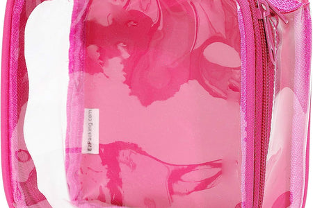 Clear TSA Approved 3-1-1 Travel Toiletry Bag for Carry on / Quart Size Transparent Liquids Pouch for Airport Security & Carry on / Reusable See through Vinyl & PVC Plastic Organizer for Men and Women (Pink)