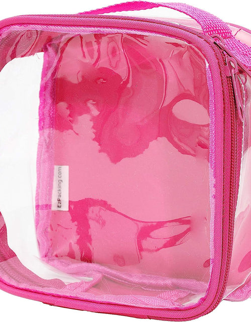 Load image into Gallery viewer, Clear TSA Approved 3-1-1 Travel Toiletry Bag for Carry on / Quart Size Transparent Liquids Pouch for Airport Security &amp; Carry on / Reusable See through Vinyl &amp; PVC Plastic Organizer for Men and Women (Pink)
