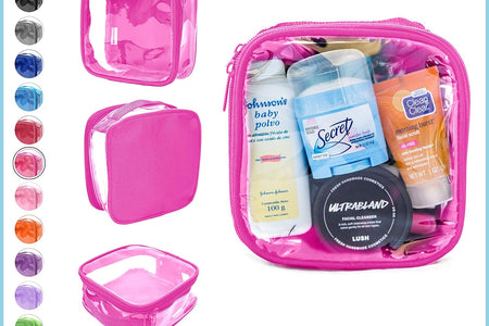 Clear TSA Approved 3-1-1 Travel Toiletry Bag for Carry on / Quart Size Transparent Liquids Pouch for Airport Security & Carry on / Reusable See through Vinyl & PVC Plastic Organizer for Men and Women (Pink)