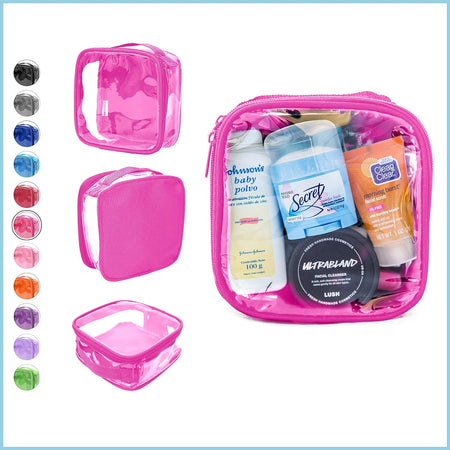 Clear TSA Approved 3-1-1 Travel Toiletry Bag for Carry on / Quart Size Transparent Liquids Pouch for Airport Security & Carry on / Reusable See through Vinyl & PVC Plastic Organizer for Men and Women (Pink)