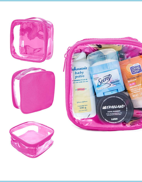 Load image into Gallery viewer, Clear TSA Approved 3-1-1 Travel Toiletry Bag for Carry on / Quart Size Transparent Liquids Pouch for Airport Security &amp; Carry on / Reusable See through Vinyl &amp; PVC Plastic Organizer for Men and Women (Pink)
