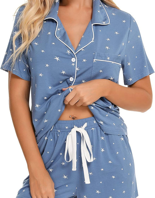 Load image into Gallery viewer, Womens Pajamas Set Short Sleeve Sleepwear Button down Nightwear Shorts Soft Pj Sets S-XXL
