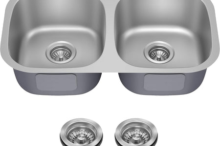 KBU22 32 Inch Undermount 50/50 Double Bowl 16 Gauge Stainless Steel Kitchen Sink