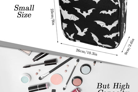 Goth Makeup Organizer Bag, Halloween Makeup Bags Large Cosmetic Bag with Adjustable Dividers Portable Bat Cosmetic Case for Cosmetics Makeup Brushes Toiletry Jewelry（Black Bats）