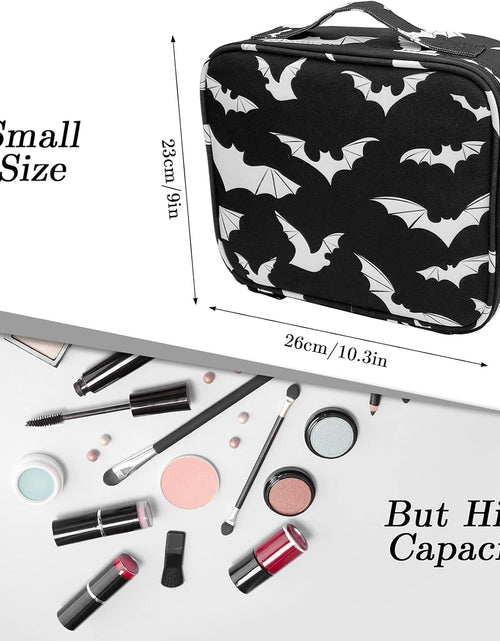 Load image into Gallery viewer, Goth Makeup Organizer Bag, Halloween Makeup Bags Large Cosmetic Bag with Adjustable Dividers Portable Bat Cosmetic Case for Cosmetics Makeup Brushes Toiletry Jewelry（Black Bats）
